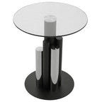 Clear Glass Top Side Table with Black and Silver Five Column Base | Oria