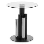 Clear Glass Top Side Table with Black and Silver Five Column Base | Oria