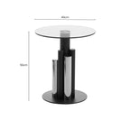 Clear Glass Top Side Table with Black and Silver Five Column Base | Oria
