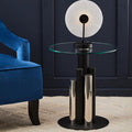 Clear Glass Top Side Table with Black and Silver Five Column Base | Oria