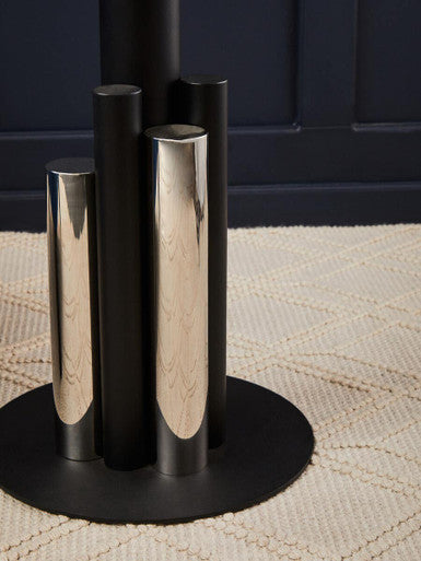 Clear Glass Top Side Table with Black and Silver Five Column Base | Oria