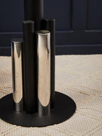 Clear Glass Top Side Table with Black and Silver Five Column Base | Oria