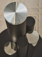 Clear Glass Top Side Table with Black and Silver Five Column Base | Oria