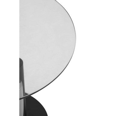 Clear Glass Top Side Table with Black and Silver Five Column Base | Oria