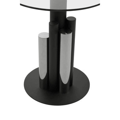 Clear Glass Top Side Table with Black and Silver Five Column Base | Oria