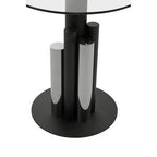 Clear Glass Top Side Table with Black and Silver Five Column Base | Oria
