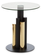 Clear Glass Top Side Table with Black and Gold Column Base | Oria