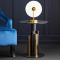 Clear Glass Top Side Table with Black and Gold Column Base | Oria