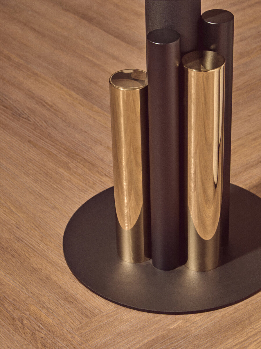 Clear Glass Top Side Table with Black and Gold Column Base | Oria