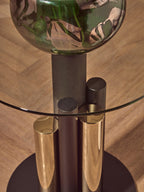 Clear Glass Top Side Table with Black and Gold Column Base | Oria