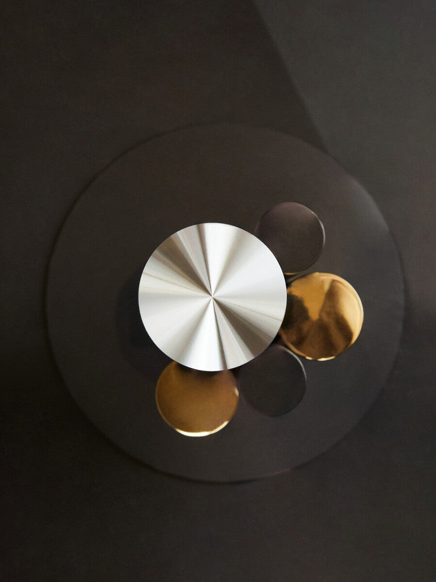 Clear Glass Top Side Table with Black and Gold Column Base | Oria