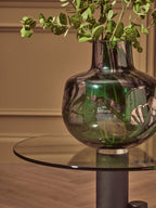 Clear Glass Top Side Table with Black and Gold Column Base | Oria