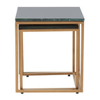 Nest of Two Green Marble Top Nesting Side Tables with Gold Finish Metal Frame | Varana