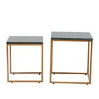 Nest of Two Green Marble Top Nesting Side Tables with Gold Finish Metal Frame | Varana