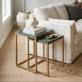 Nest of Two Green Marble Top Nesting Side Tables with Gold Finish Metal Frame | Varana