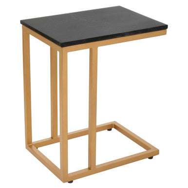 Black Marble Top Side Table with Gold Finish Metal Frame | Varana