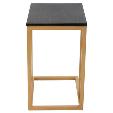 Black Marble Top Side Table with Gold Finish Metal Frame | Varana