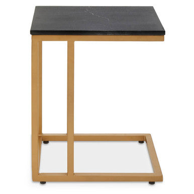 Black Marble Top Side Table with Gold Finish Metal Frame | Varana