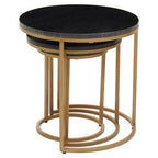 Nest of 3 Black Marble Round Top Nesting Tables with Matte Gold Metal Base | Varana