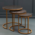 Nest of 3 Black Marble Round Top Nesting Tables with Matte Gold Metal Base | Varana