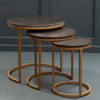 Nest of 3 Black Marble Round Top Nesting Tables with Matte Gold Metal Base | Varana