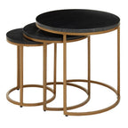 Nest of 3 Black Marble Round Top Nesting Tables with Matte Gold Metal Base | Varana