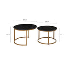 Nest of 2 Black Round Marble Top Tables with Gold Finish Metal Frames | Varana
