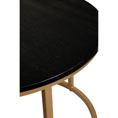 Nest of 2 Black Round Marble Top Tables with Gold Finish Metal Frames | Varana