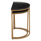 Nest of 2 Half Moon Black Marble Top Nesting Tables with Gold Finish Metal Bases | Varana