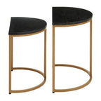 Nest of 2 Half Moon Black Marble Top Nesting Tables with Gold Finish Metal Bases | Varana
