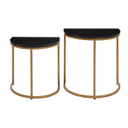 Nest of 2 Half Moon Black Marble Top Nesting Tables with Gold Finish Metal Bases | Varana