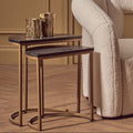 Nest of 2 Half Moon Black Marble Top Nesting Tables with Gold Finish Metal Bases | Varana