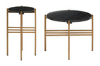 Set of 2 Black Round Marble Top Side Tables with Gold Finish Geometric Metal Bases | Varana