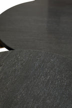Set of 2 Black Round Marble Top Side Tables with Gold Finish Geometric Metal Bases | Varana