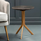 Black Round Marble Top Side Table with Gold Metal Tripod Base | Varana