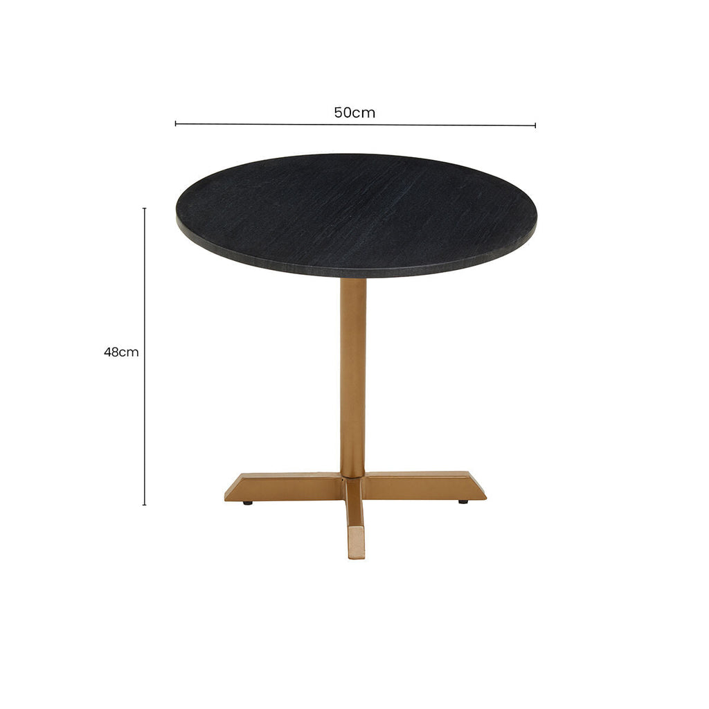 Black Round Marble Top Side Table with Matte Gold Metal Cross Base | Varana