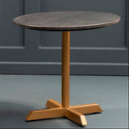 Black Round Marble Top Side Table with Matte Gold Metal Cross Base | Varana