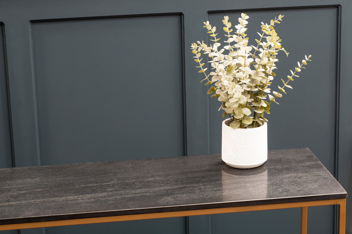 Black Marble Top Console Table with Matte Gold Metal Frame | Varana