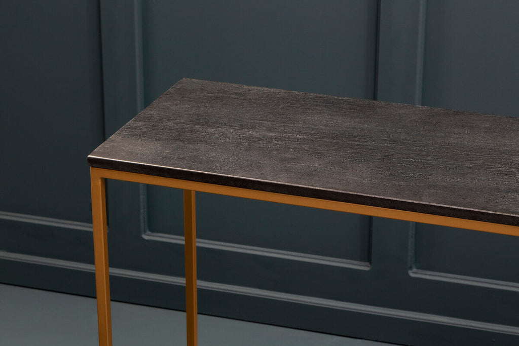 Black Marble Top Console Table with Matte Gold Metal Frame | Varana