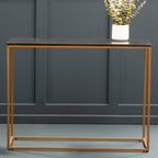 Black Marble Top Console Table with Matte Gold Metal Frame | Varana