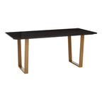 Black Marble Rectangular Dining Table with Geometric Gold Finish Steel Base, Varana