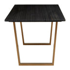 Black Marble Rectangular Dining Table with Geometric Gold Finish Steel Base, Varana