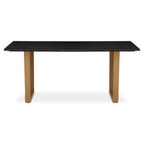 Black Marble Rectangular Dining Table with Geometric Gold Finish Steel Base, Varana