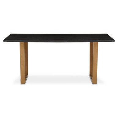 Black Marble Rectangular Dining Table with Geometric Gold Finish Steel Base, Varana