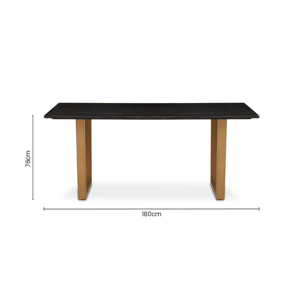 Black Marble Rectangular Dining Table with Geometric Gold Finish Steel Base, Varana