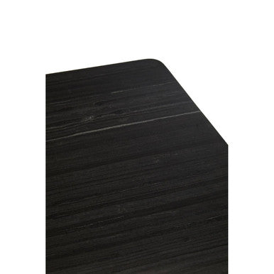 Black Marble Rectangular Dining Table with Geometric Gold Finish Steel Base, Varana