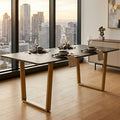 Black Marble Rectangular Dining Table with Geometric Gold Finish Steel Base | Varana
