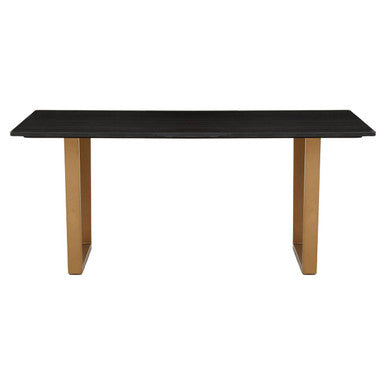 Black Marble Rectangular Dining Table with Geometric Gold Finish Steel Base, Varana