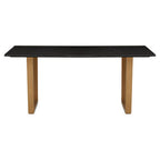 Black Marble Rectangular Dining Table with Geometric Gold Finish Steel Base, Varana