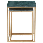 Nest of 2 Green Marble Top Side Tables with Gold Metal Bases | Mandoli